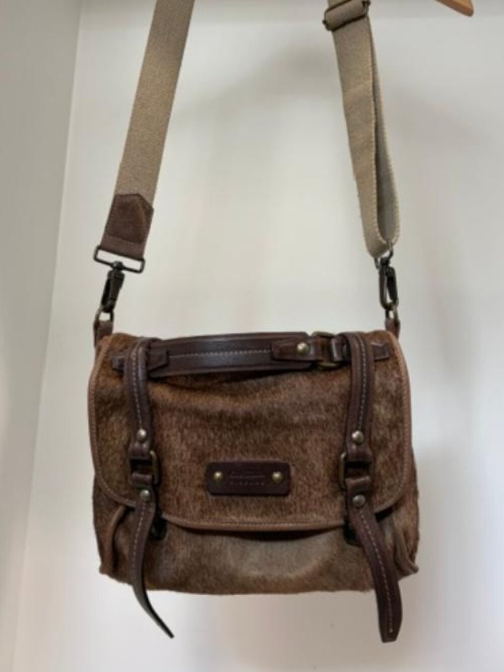 Claudia Firenze Genuine Hair-On-Hide Leather Messenger Crossbody Bag Made Italy